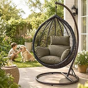 Egg Chair Cushion Replacement, Foldable Waterproof Hanging Basket Swing Chair Cushion with Headrest Outdoor Porch Backyard Patio Hammock Swing Replacement Cush