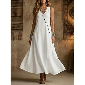 Dames Maxi-jurk Casual jurk Katoenen jurk Tank-jurk Elegant Modieus Modern Buiten Vakantie Uitgaan Ruim Passend Effen Mouwloos V-hals blauw Zwart Wit Geel Zome