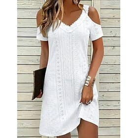 Femmes Mini robe Robe Blanche Robe d'été Robe à œillets Mode Moderne Plage Vacances Fête Coupe régulière Uni Manche Courte Col en V Noir Blanche Vert Claire Ro