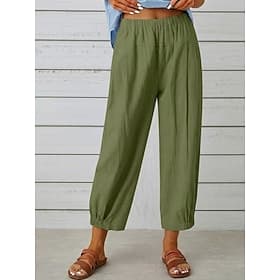Women's Cotton Linen Pants Trousers Casual Pants Summer Pants Vacation Fashion Streetwear Ankle-Length High Waist Plain Pocket Elastic Waist Comfort Comfortabl