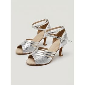 Women's Silver Glitter Latin Dance Heels - Classic Strappy Ballroom Salsa Dance Shoes