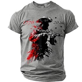 4th of July 2026 250th Men's 1776 2026 Modern Minuteman Tactical Rifle Patriotic 2nd Amendment 2A Graphic T Shirt Casual Heather Grey 250th Anniversary Designe