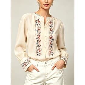 Women's Embroidered Floral Long Sleeve Shirt