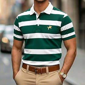 Men's Horizontal Stripes Rugby Polo Short Sleeve Polo Shirts Lapel Casual Athleisure Daily Wear 3D Print Buttons Spring  Summer Blue Red Green thumbnail 3