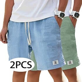 Men's Cotton Linen Shorts Summer Shorts Beach Shorts Casual Shorts Drawstring Pocket Elastic Waist Plain Comfort Breathable Knee Length Beach Vacation Holiday