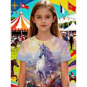 Kentucky Derby Girls' 3D Graphic Horse T shirt Tee Short Sleeve 3D Print Summer Spring Sports Fashion Streetwear Kids 4-12 Years Crew Neck Casual Daily Outdoor