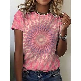 Women's T Shirt Print Ombre Graphic Abstract Bohemia Hawaiian Stylish Short Sleeve Crew Neck Regular Tops Casual Daily Blue Pink Purple Summer Spring
