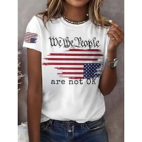 American Independence Day Women's T Shirt Print Graphic Flag Stylish Classic Casual Short Sleeve Crew Neck Regular Tops Casual Daily Blue Ash Black White Summe