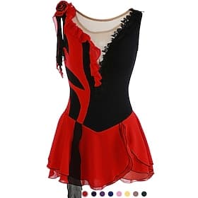 Figure Skating Dress Women's Girls' Ice Skating Dress Outfits Yan pink Violet As Picture Patchwork Asymmetric Hem Mesh Spandex High Elasticity Practice Profess