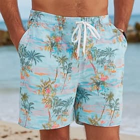 Men's Coconut Tree Tropical Plants Swim Trunks Bathing Suits Swim Shorts Board Shorts Mid Waist Hawaiian Beach Vacation Wear Side Pockets Mesh Lining Elastic D thumbnail 2