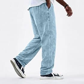 SoftFade™ Men's 100% Cotton Acid Wash Pants Casual Pants  Baggy Pants Drawstring Elastic Waist Straight Leg Plain Comfort Full Length Casual Daily Outdoor Vaca