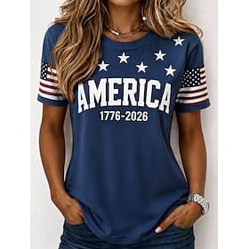 American Independence Day Women's T Shirt Print Graphic National Flag Vintage Stylish Classic Short Sleeve Crew Neck Round Neck Long Tops Casual Daily Weekend