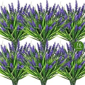 16 bundels kunstplanten voor buiten, UV-bestendige nep-lavendel Apengras, realistische plastic kunstplanten voor balkon, terras, veranda, groene decoratie, pla