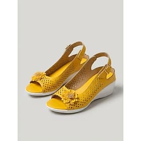 Women's Yellow Wedge Sandals – Breathable Open Toe Casual Sandals with Floral Detail for Garden, Travel, Vacation  Daily Wear