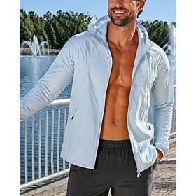 Herren Einfarbig Laufjacke Outdoorjacke Kapuzenjacke Sommer Frühling Herbst Tasche Vollreißverschluss Langarm Sonnenschutz Winddicht UV Schutz Leicht Atmungsak