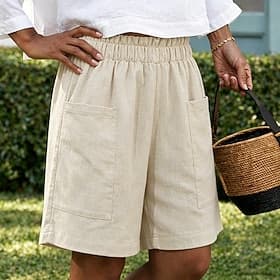 Femmes Bermuda Shorts Shorts d'été Shorts de plage Vacances Mode Décontracté Quotidien Court Taille haute Couleur Unie Uni Avec Poches in in france they say Po