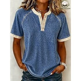 SoftFade™ Women's Henley Shirt Vintage Fashion Stylish Short Sleeve Regular Tops Casual Beach Blue Pink Purple Orange Green Summer Spring