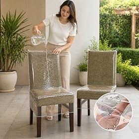 Kunststoff-Essstuhlbezüge mit Rückenlehnen Stuhlhussen, durchsichtiger PVC-Stuhlsitzbezug, wasserdichter Küchenschutz-Stuhlbezug für Partys ohne Staub/Schmutz/