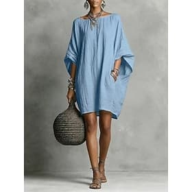 Femmes Robe Longueur Genou Robe d'Été Robe Décontractée Vacances Occasionnel Chaussures de plage Plage Soirée Date Coupe Ample Uni Demi Manches Col ras du cou