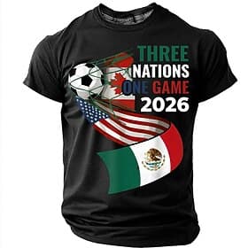 2026 Soccer Cup Men's Three Nations One Game 2026 USA Canada Mexico Soccer Ball Goal Net North America Football Tournament Sporty Fan T Shirt Graphic Regular F
