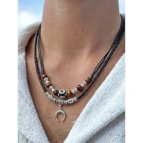 Men's Bohemian Style Double-Layer Necklace, Alloy  Leather Cord Mixed Material, Crescent Moon Pendant, Adjustable, Perfect for Beach Vacation, Daily Casual Wea
