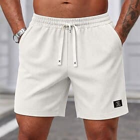 Men's Waffle Shorts Shorts Casual Shorts Textured Shorts Pocket Elastic Waist Plain Plain Solid Comfort Breathable Short Casual Outdoor Beach Vacation Fashion
