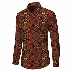 Retro Vintage 1970er Hemd Aloha-Hemd langarm Hippie Paisley-Muster Kostüm Herren Maskerade Musikfestival Party Alltagskleidung Erwachsene Hemd