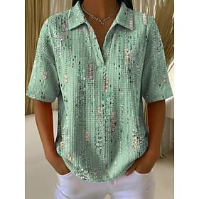 Frauen Waffle Sommer Tops Druck Grafik Geometrisch Abstrakt Elegant Vintage Stilvoll Ärmellos Kurzarm Hemdkragen Lange Tops Casual Alltag Blau Pink Lila Grün S