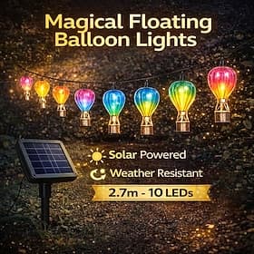 Outdoor Solar Waterproof Iron Art Hot Air Balloon String Lights, Hanging LED Lanterns for Garden, Patio, Fence, Balcony, Porch, Yard, Terrace, Villa, Outdoor P