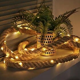 Natural Hemp Rope Lights, Natural Brown Rope Super Bright String Fairy lamp, Outdoor String Lights Waterproof Natural Hemp Rope Lights, Suitable for arbors, Co
