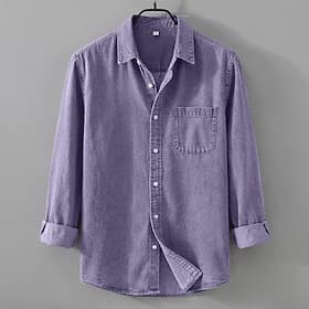 Camisa Casual SoftFade™ para Hombre Camisa de Botón Algodón 100% Lavado Ácido Negra Verde Claro Burdeos Azul Marino Púrpura Manga Larga Cuello Plano Casual Dia