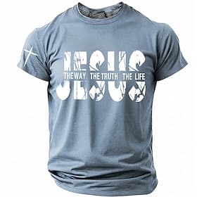 Jesus The Way The Truth The Life Men's Christian Religious Spiritual Faith T Shirt Graphic Crew Neck Short Sleeve Church Worship Gift for Believers Designer Cl