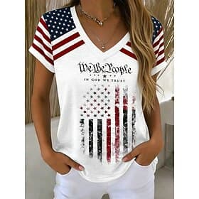 Amerikaanse onafhankelijkheidsdag Dames T-shirt Afdrukken Grafisch Amerikaanse vlag Stijlvol Klassiek Casual Korte mouw V-hals Normale tops Casual Dagelijks Wi
