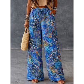 Femmes Culottes Jambe Large Jambe large Chinos Vacances ancien Style Ethnique Longueur complète Taille haute Fleuri Graphique Cordon de serrage Impression Séch