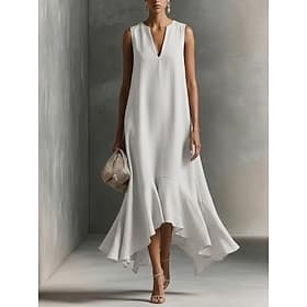 Women's Midi Dress Sundress Casual Dress Vacation Casual Boho Beach Party Date Loose Fit Plain Sleeveless V Neck Blue White Red Navy Blue Summer Spring