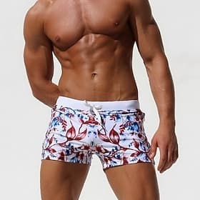 Herren Badeshorts Badehose Blumen Tropisch Boyleg Schnelltrocknend Elastisch Atmungsaktiv Bademode Bodysuit Surfen Wassersport Schwimmen Sommer