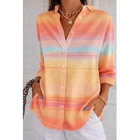Women's Shirt Waffle Shirt Button Down Shirt Buttons Graphic Marble Vintage Stylish Long Sleeve Long Tops Daily Outdoor Streetwear Green / Blue Orange Khaki Su