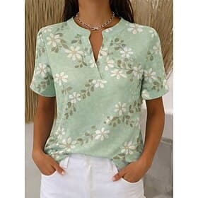 Women's Shirt Print Floral Graphic Vintage Stylish Modern Short Sleeve V Neck Stand Collar Regular Tops Casual Daily Blue Pink Purple Green Summer Spring