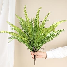 21 Leaves Kidney Fern Artificial Plant 22 Inch Lifelike Faux Boston Fern, Greenery Leaves for Home Decor, Office Desk, Wedding, DIY Floral Arrangements  Indoor