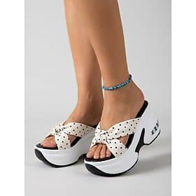 Sandali da donna con plateau e fiocco a pois – scarpe estive slip-on con zeppa spessa, stile casual e grazioso per vacanze all'aperto, viaggi e passeggiate in