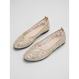 Ballerines en résille dorée à paillettes pour femmes - élégantes chaussures pointues en résille scintillante, idéales pour les séjours en plein air et les gard