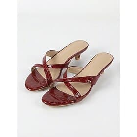 Women's Burgundy Croc-Embossed Kitten Heel Sandals - Elegant Criss-Cross Slide Slippers for Poolside Lounging, Summer Cruise Vacations  Semi-Formal Evening Eve