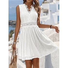 Per donna Abito al ginocchio Abito in Pizzo Abito Bianco Vestito Casual Abito Estivo Elegante Moda Spiaggia Vacanza Ferie Vestibilità regolare Floreale Senza M