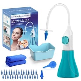 Complete Ear Wax Removal Kit, Manual Ear Irrigation System with Spray Bottle, Ear Catch Basin, 30 Soft Disposable Tips and Bulb Syringe, Safe  Easy Home Ear Cl
