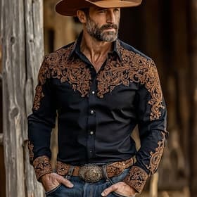 Hombre Étnico Floral intrincado Camisa camisa occidental Camisa vaquera Manga Larga retro de la vendimia Casual Exterior Para trabajo Verano Primavera Cuello V