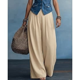 Femmes Pantalons Pantalon décontracté Pantalon d'été Pantalons Amples Vacances Basique Occasionnel Longueur complète Naturel Uni Taille Élastique Confort Extér