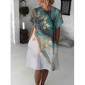 Femmes Robe Longueur Genou Robe Décontractée Robe Fleurie Mode Moderne Quotidien Extérieur Vacances Coupe régulière Fleuri Marbre Manche Courte Col ras du cou