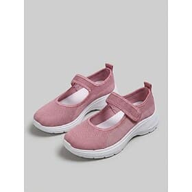 Women's Pink Knit Mary Jane Sneakers, Adjustable Strap Walking Shoes, Comfortable Breathable Casual Footwear for Daily, Walking and All Day Wear