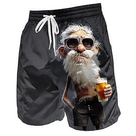 Men's Funny Beer Old Man Swim Trunks Swim Shorts Board Shorts Mid Waist Retro Vintage Outdoor Vacation Dailywear Side Pockets Mesh Lining Elastic Drawstring Wa