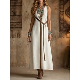 Women's Maxi Dress Linen-feel Dresses Boho Dress Swing Dress Elegant Fashion Modern Outdoor Holiday Going out Regular Fit Color Block Sleeveless Mandarin Colla